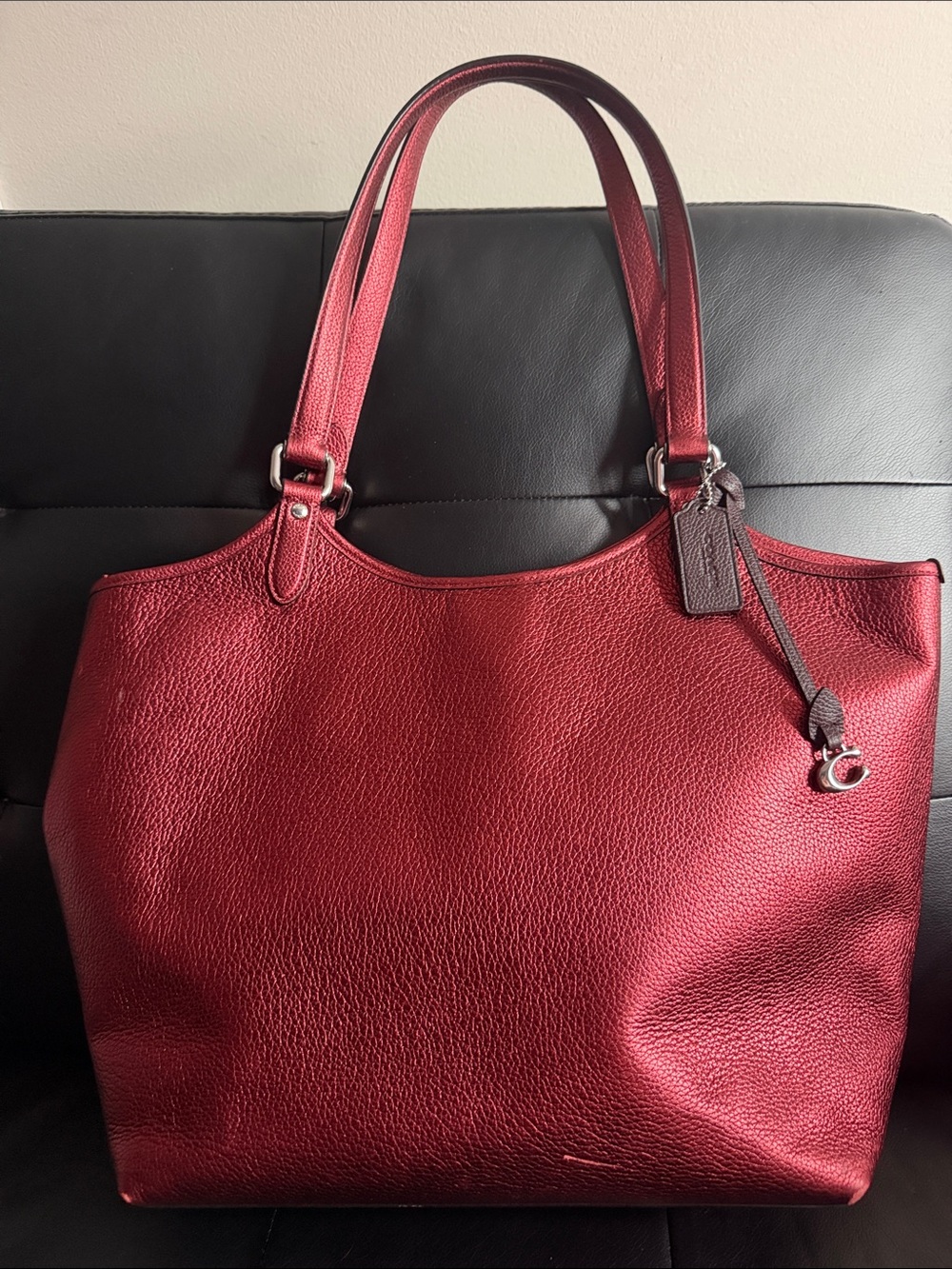 COACH Metallic Pebble Leather Medium Day Tote